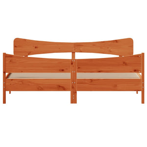 Sängram utan madrass vaxbrun 200x200 cm massiv furu