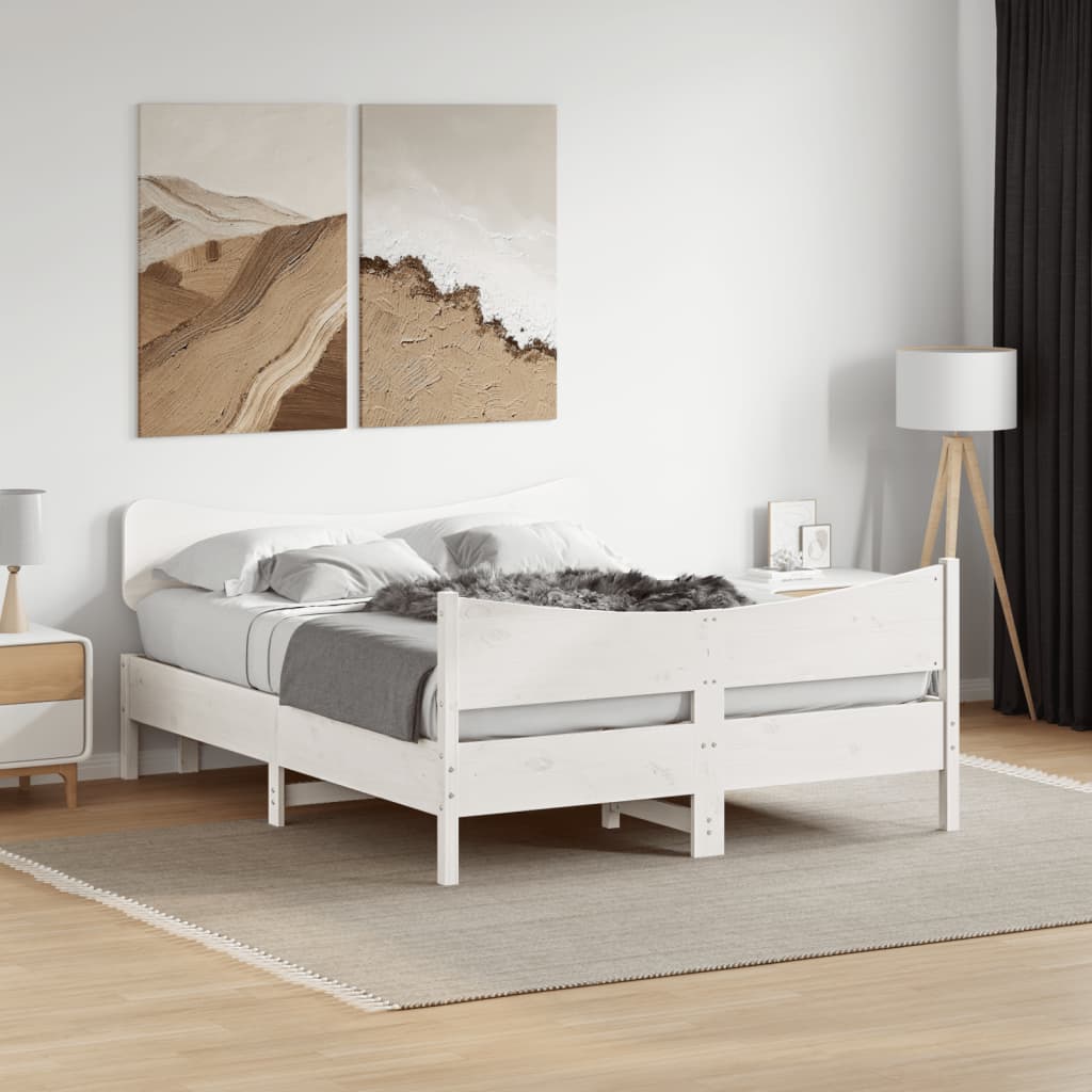 Sängram utan madrass vit 150x200 cm massiv furu
