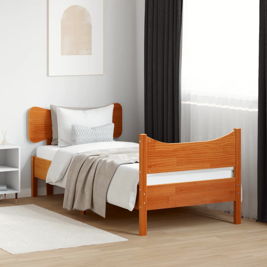 Sängram utan madrass vaxad brun 90x200 cm massiv furu