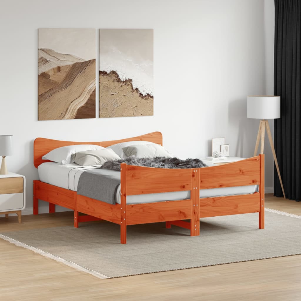 Sängram utan madrass vaxbrun 140x190 cm massiv furu