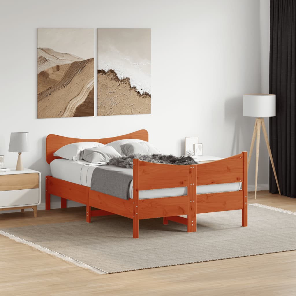 Sängram utan madrass vaxbrun 120x190 cm massiv furu