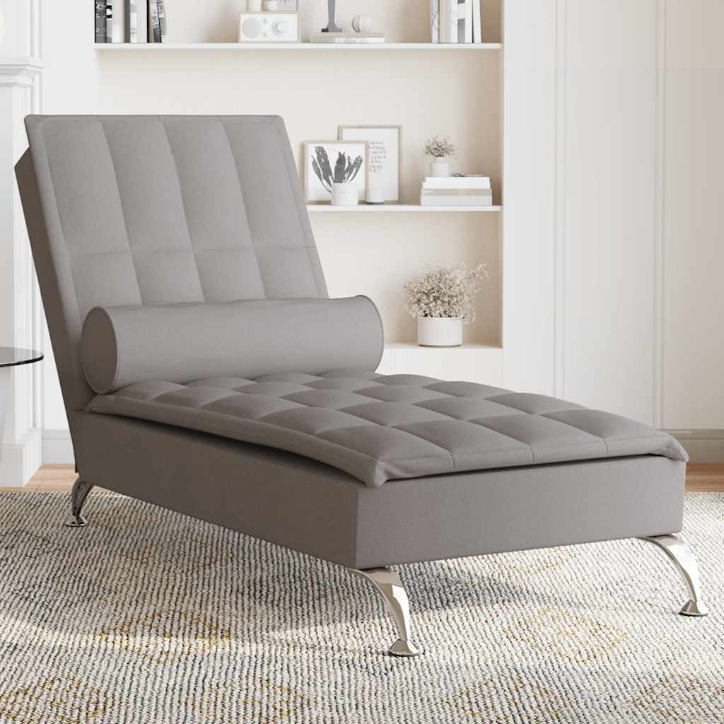 Massageschäslong med bolster taupe tyg