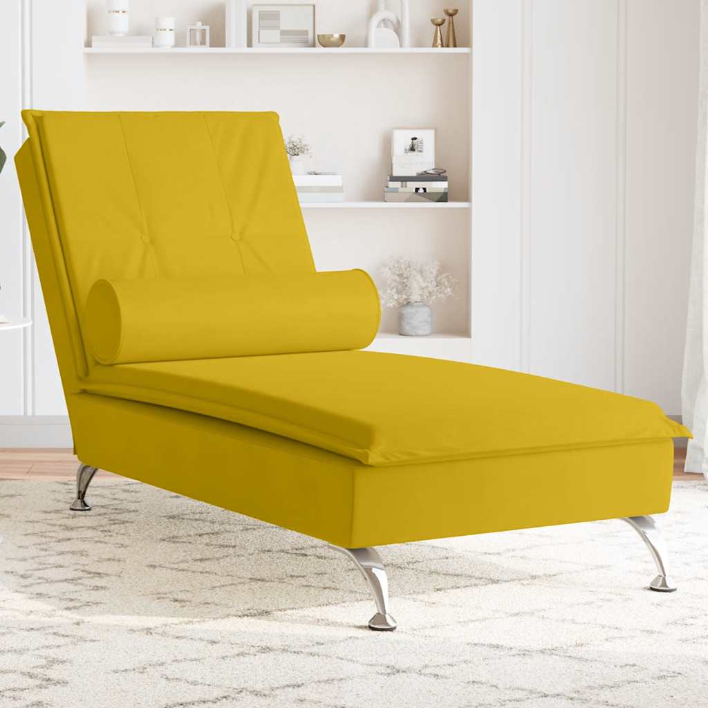 Massageschäslong med bolster gul sammet