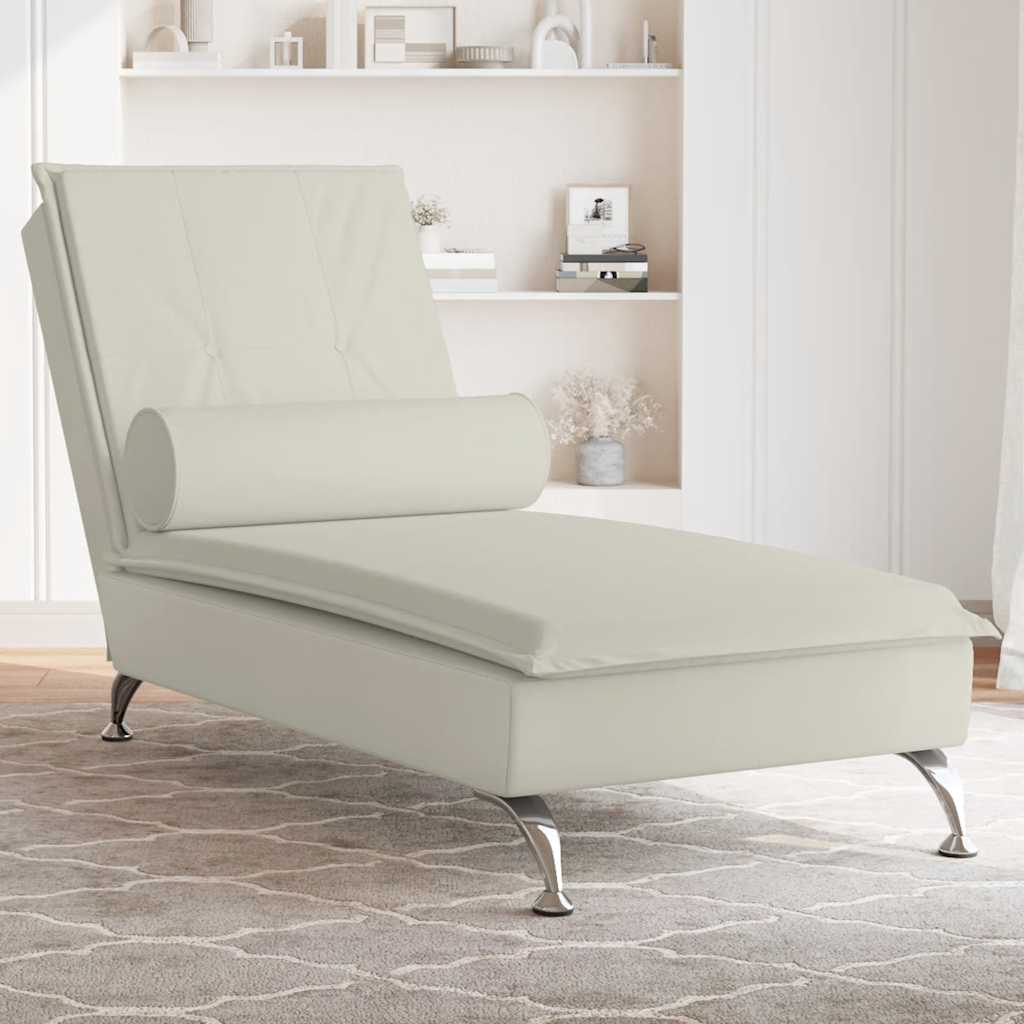 Massageschäslong med bolster gräddvit sammet