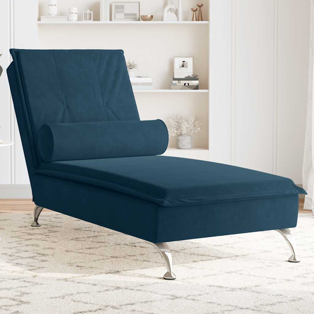 Massageschäslong med bolster blå sammet