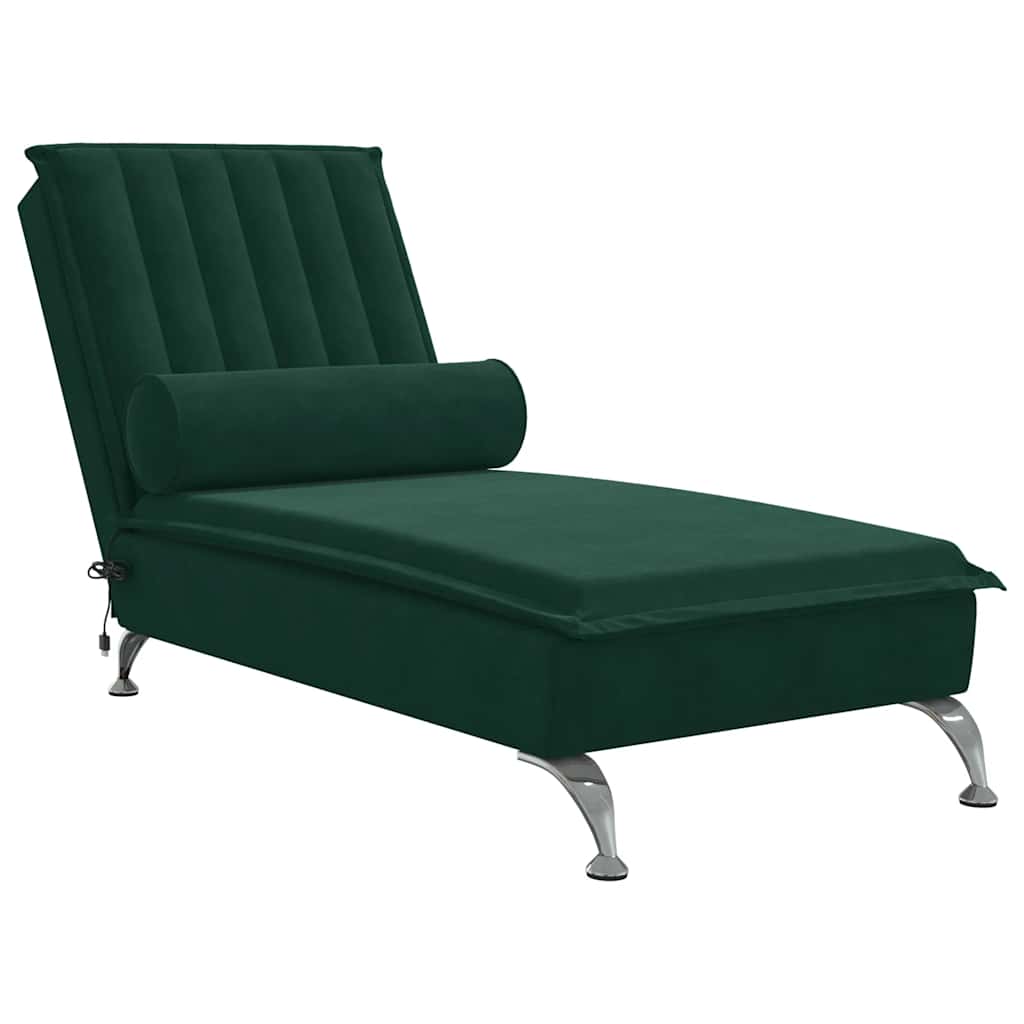 Massageschäslong med bolster mörkgrön sammet