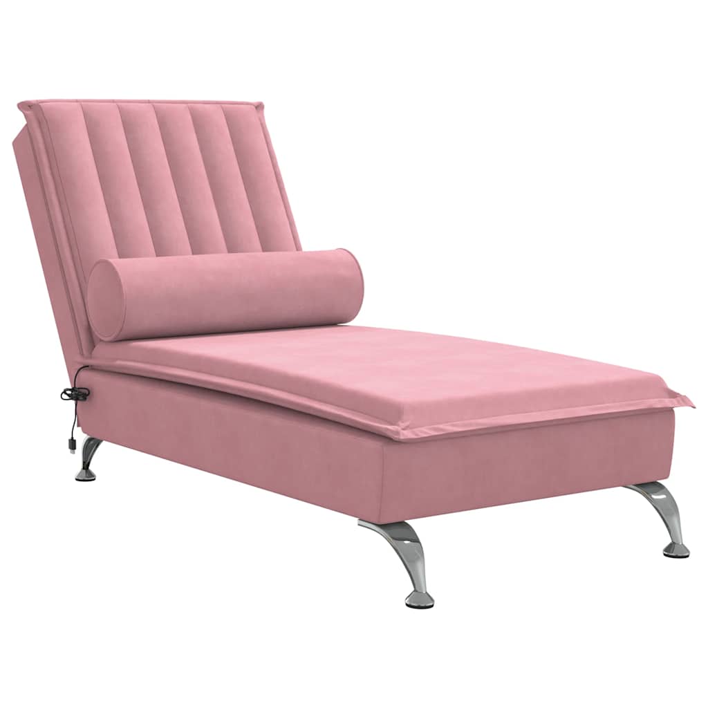 Massageschäslong med bolster rosa sammet