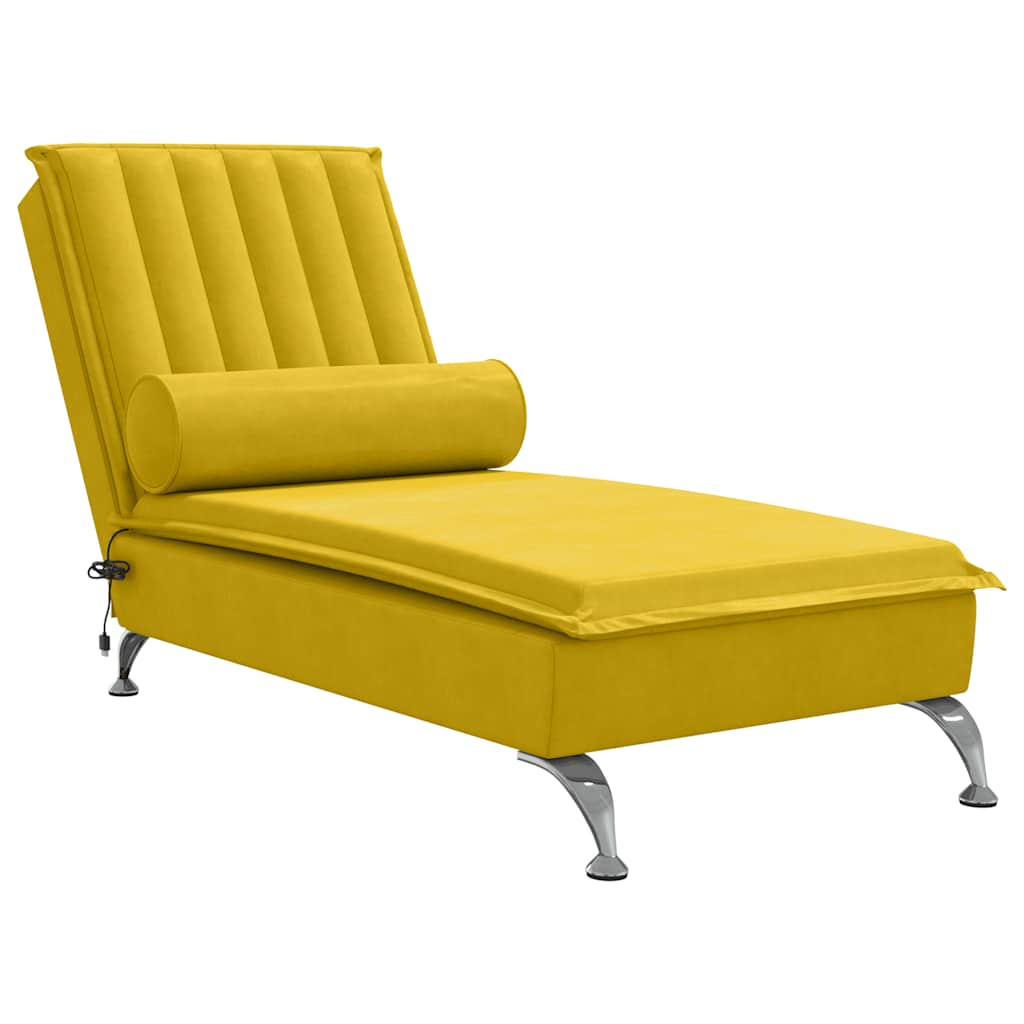 Massageschäslong med bolster gul sammet
