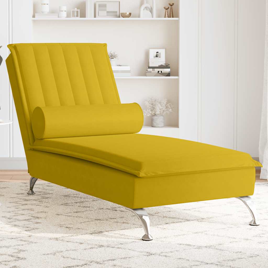 Massageschäslong med bolster gul sammet