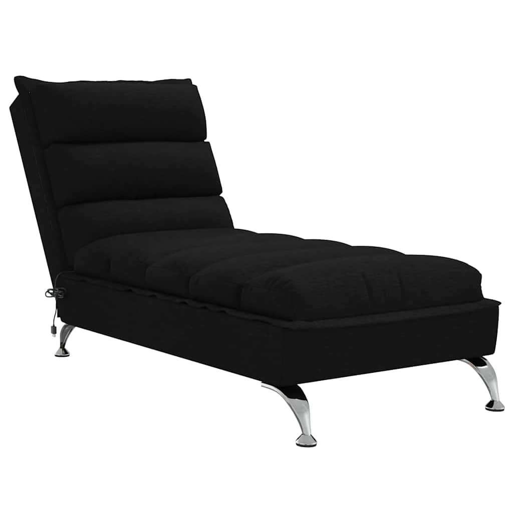 Massageschäslong med dynor svart tyg