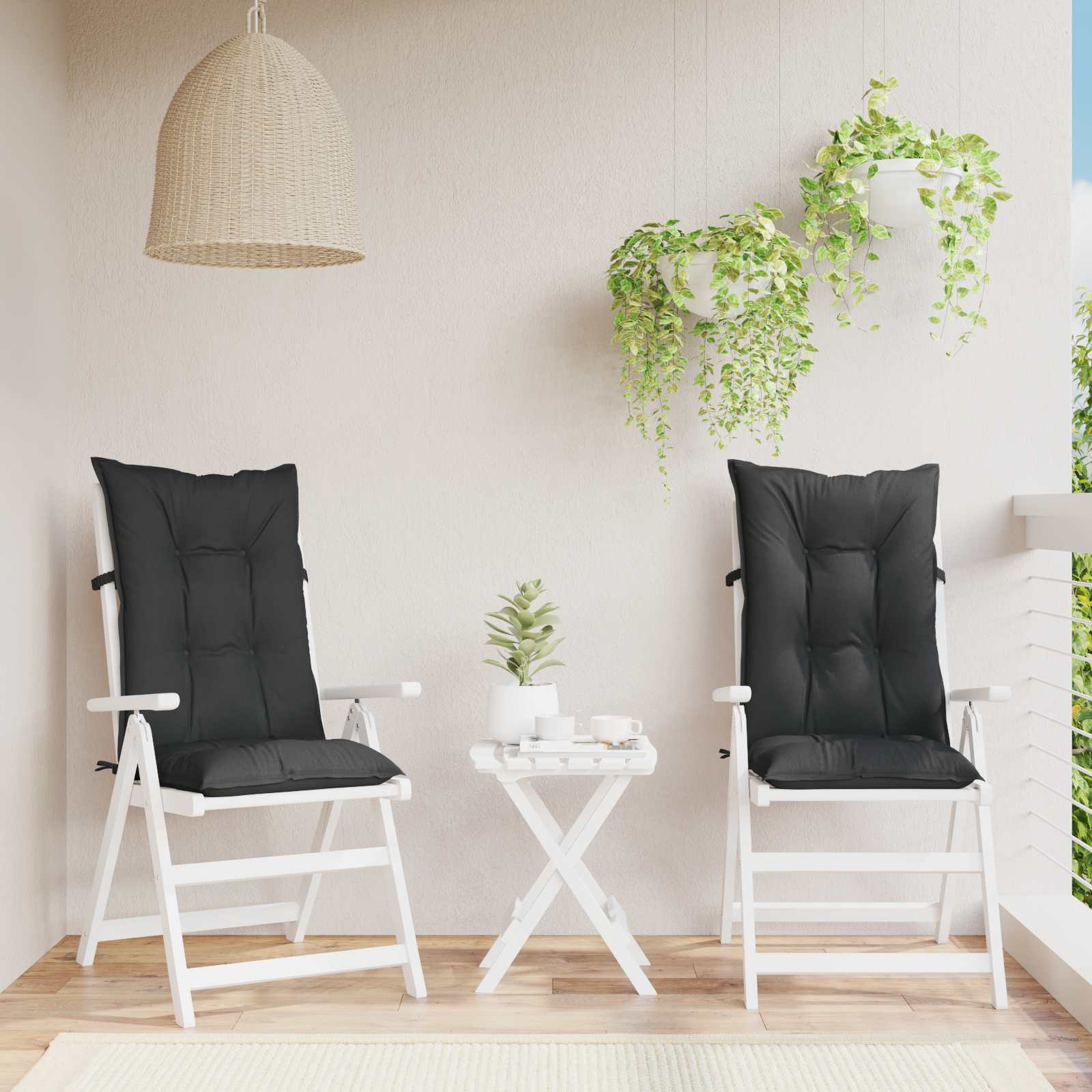 Set med Hög Rygghörn Kuddar 2 st Polyester Melange svart