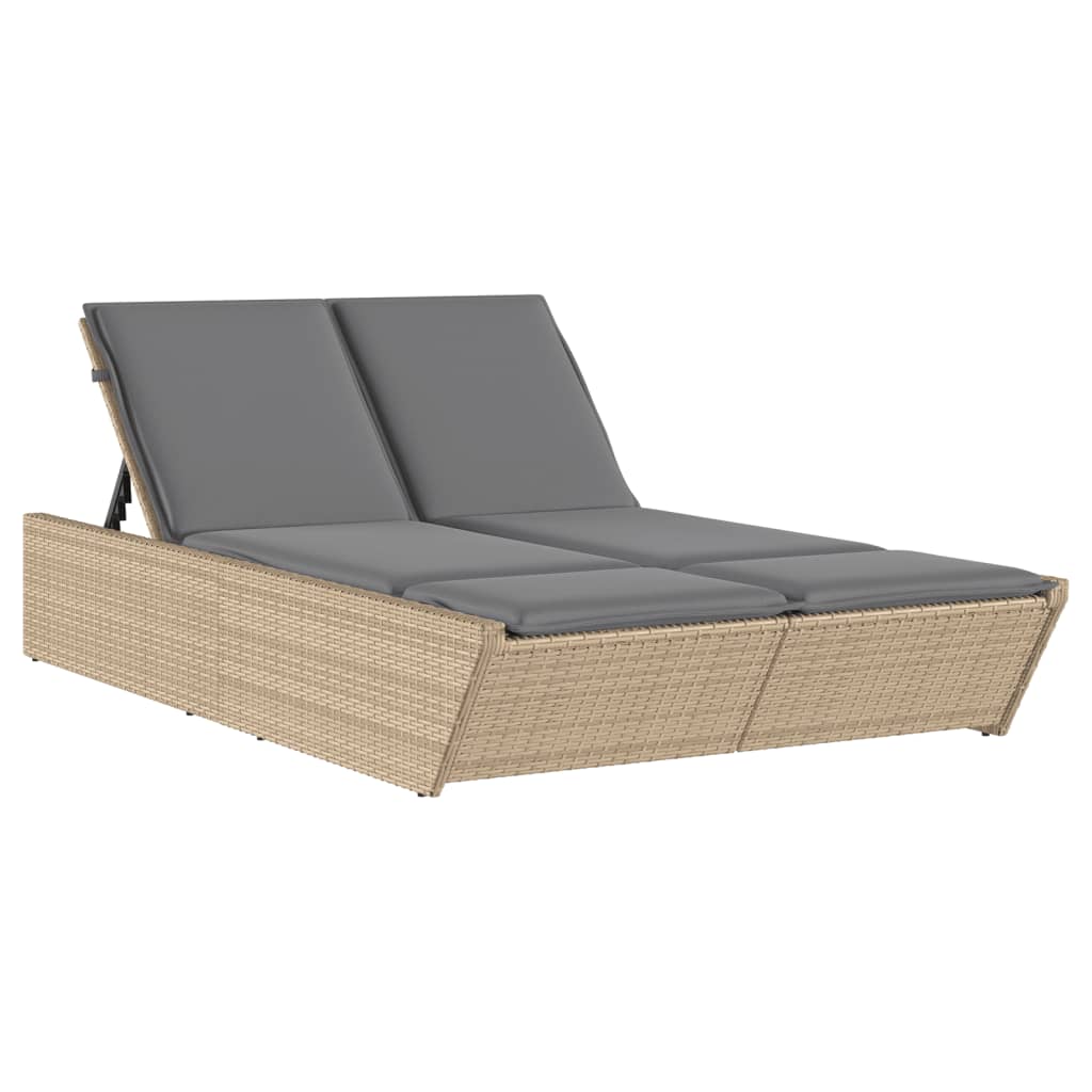 Dubbel solsäng med dynor beige konstrotting