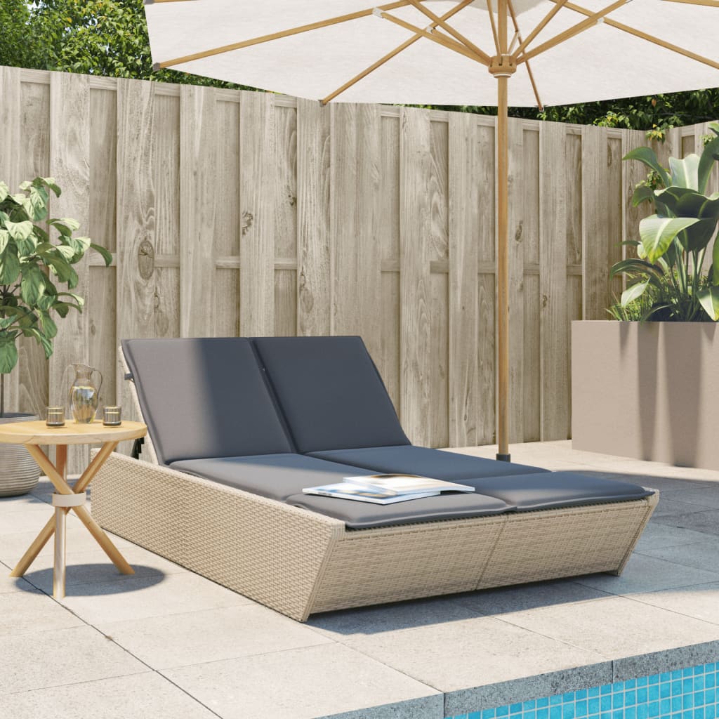 Dubbel solsäng med dynor beige konstrotting