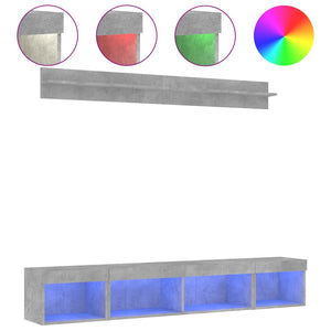 Tv-bänk 5 delar LED betonggrå konstruerat trä
