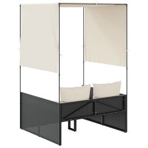 Dubbel solsäng med tak och dynor svart konstrotting