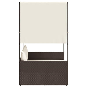 Dubbel solsäng med tak och dynor brun konstrotting