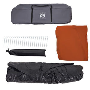 Familjetält med veranda 9 personer grå och orange snabbrest