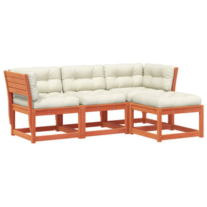 Loungegrupp för trädgården 4 delar m dynor vaxbrun massiv furu