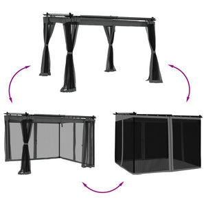 Paviljong med nätväggar antracit 3x3 m stål