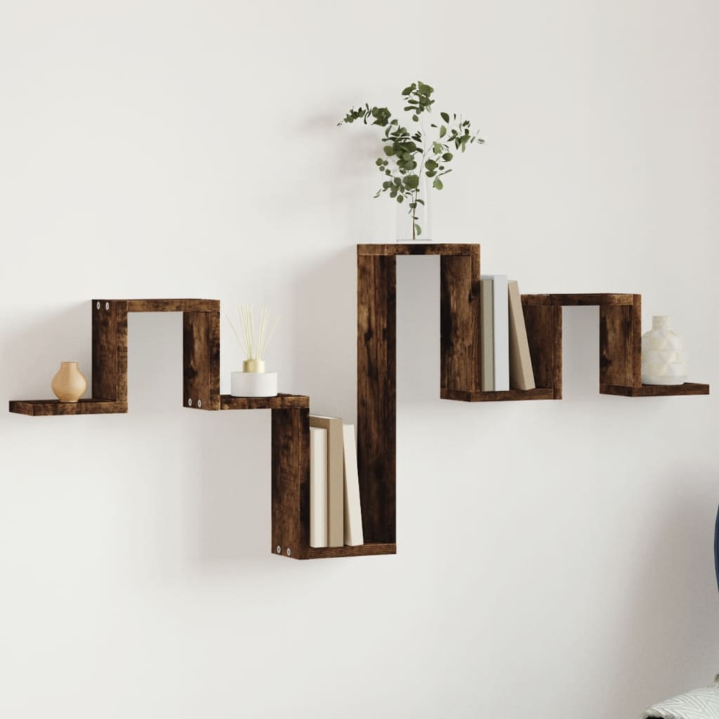 Vägghylla rökfärgad ek 104,5x10x43 cm konstruerat trä