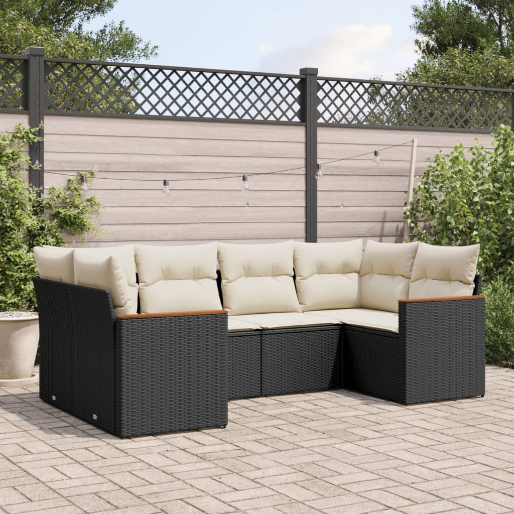 Loungegrupp med dynor 6 delar svart konstrotting