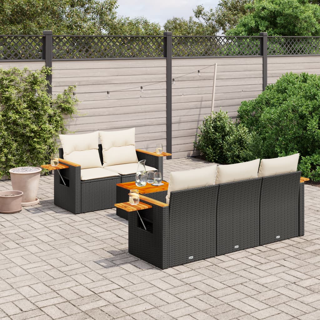 Loungegrupp med dynor 6 delar svart konstrotting
