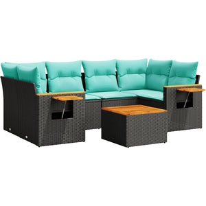 Soffgrupp för trädgården med dynor 7 delar svart konstrotting