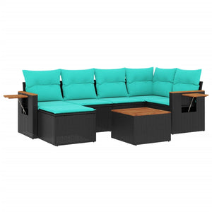 Soffgrupp för trädgården med dynor 7 delar svart konstrotting