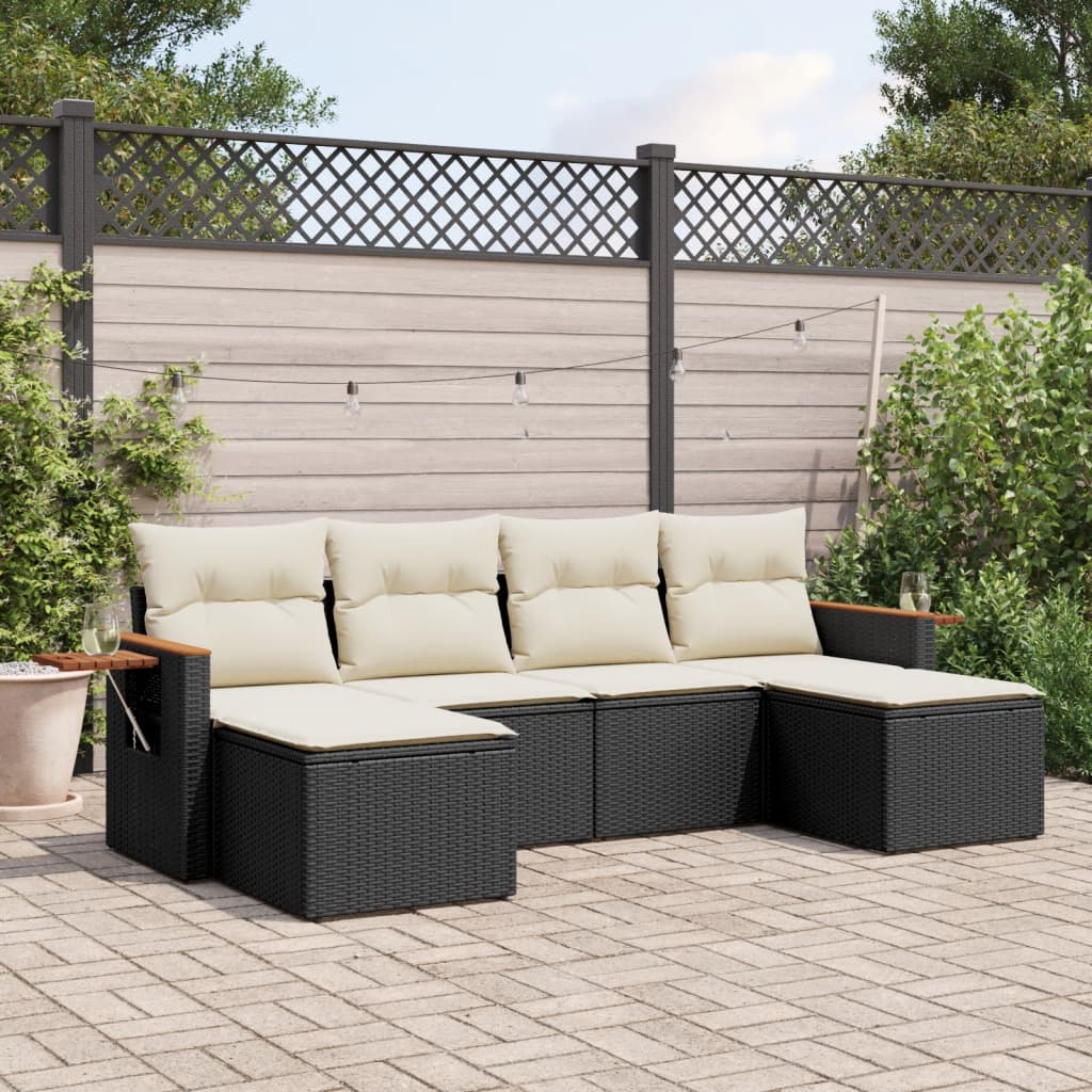Loungegrupp med dynor 6 delar svart konstrotting