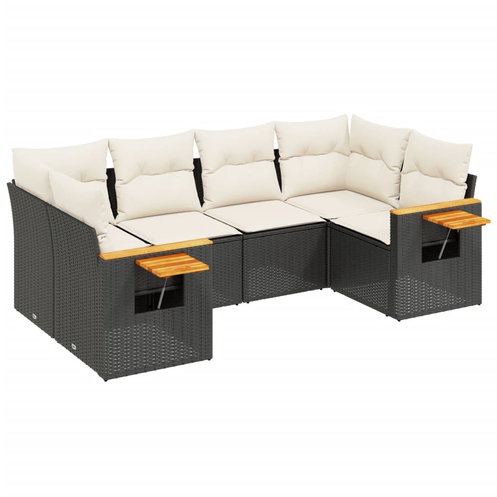 Loungegrupp med dynor 6 delar svart konstrotting