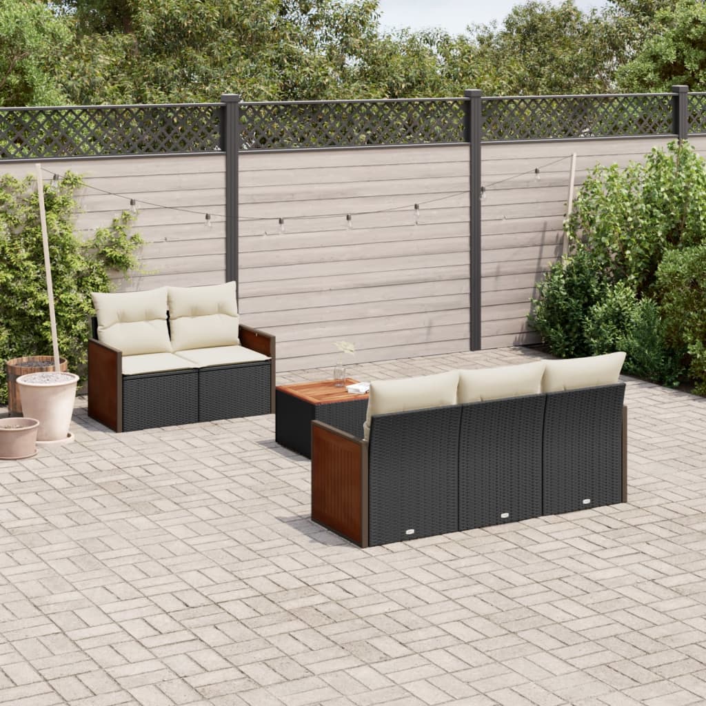Loungegrupp med dynor 6 delar svart konstrotting