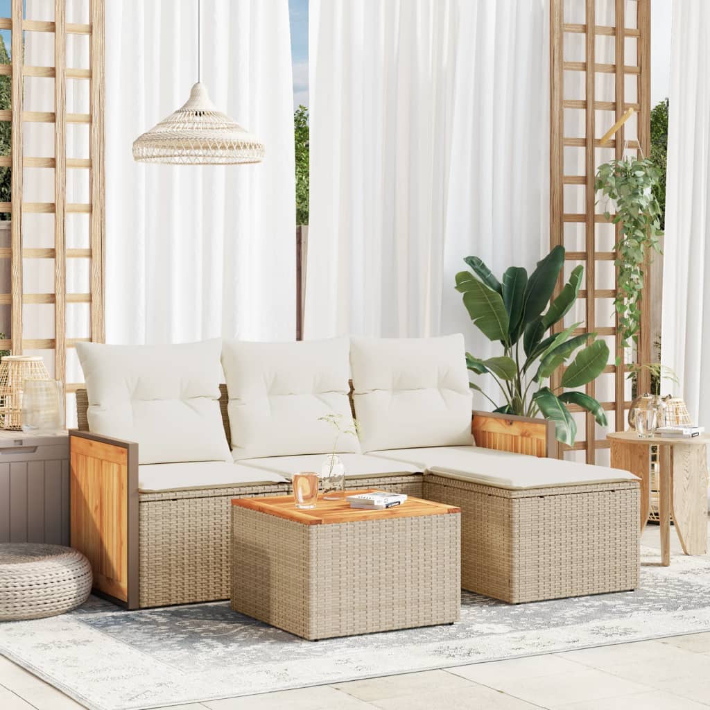 Soffgrupp för trädgården med dynor 5 delar beige konstrotting