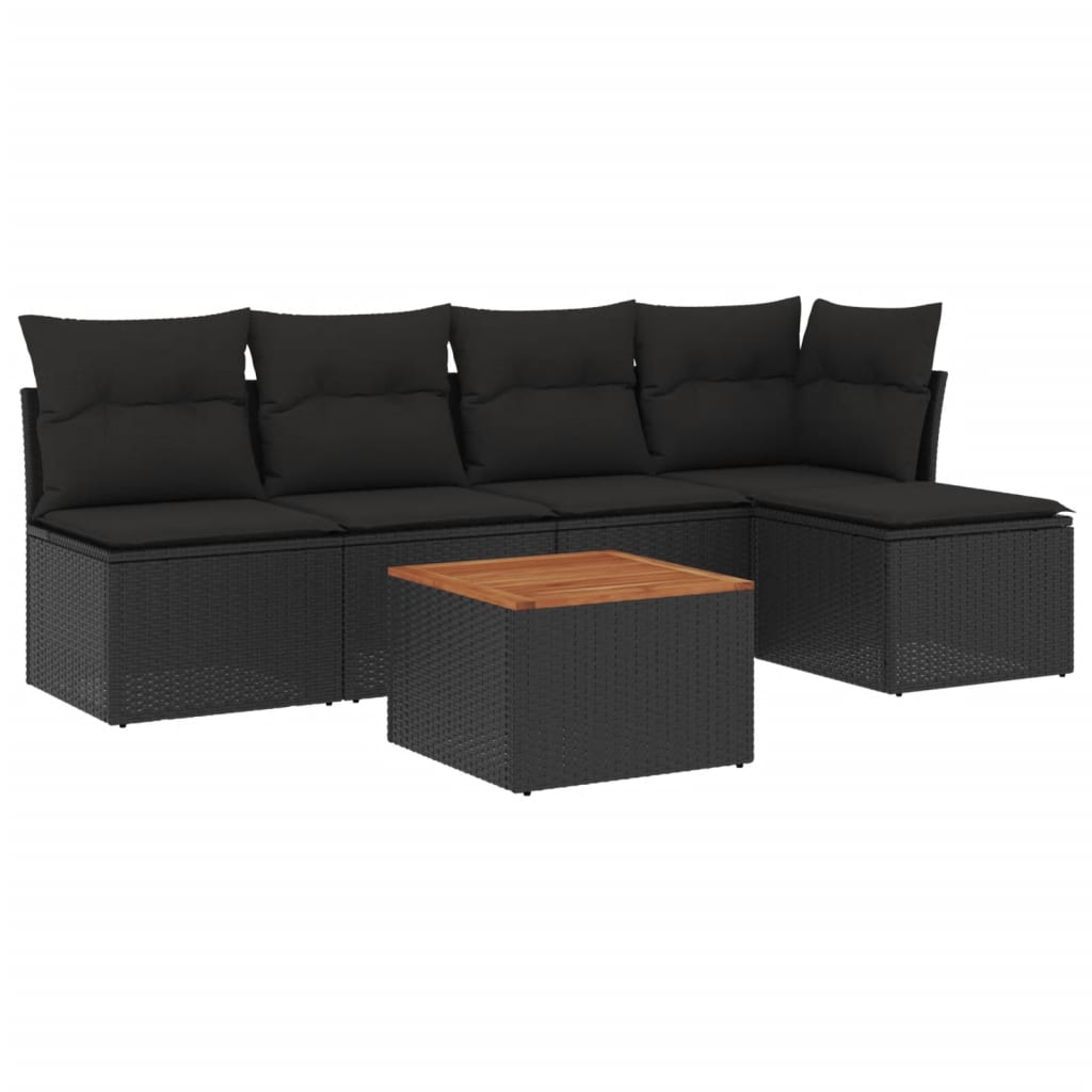 Loungegrupp med dynor 6 delar svart konstrotting