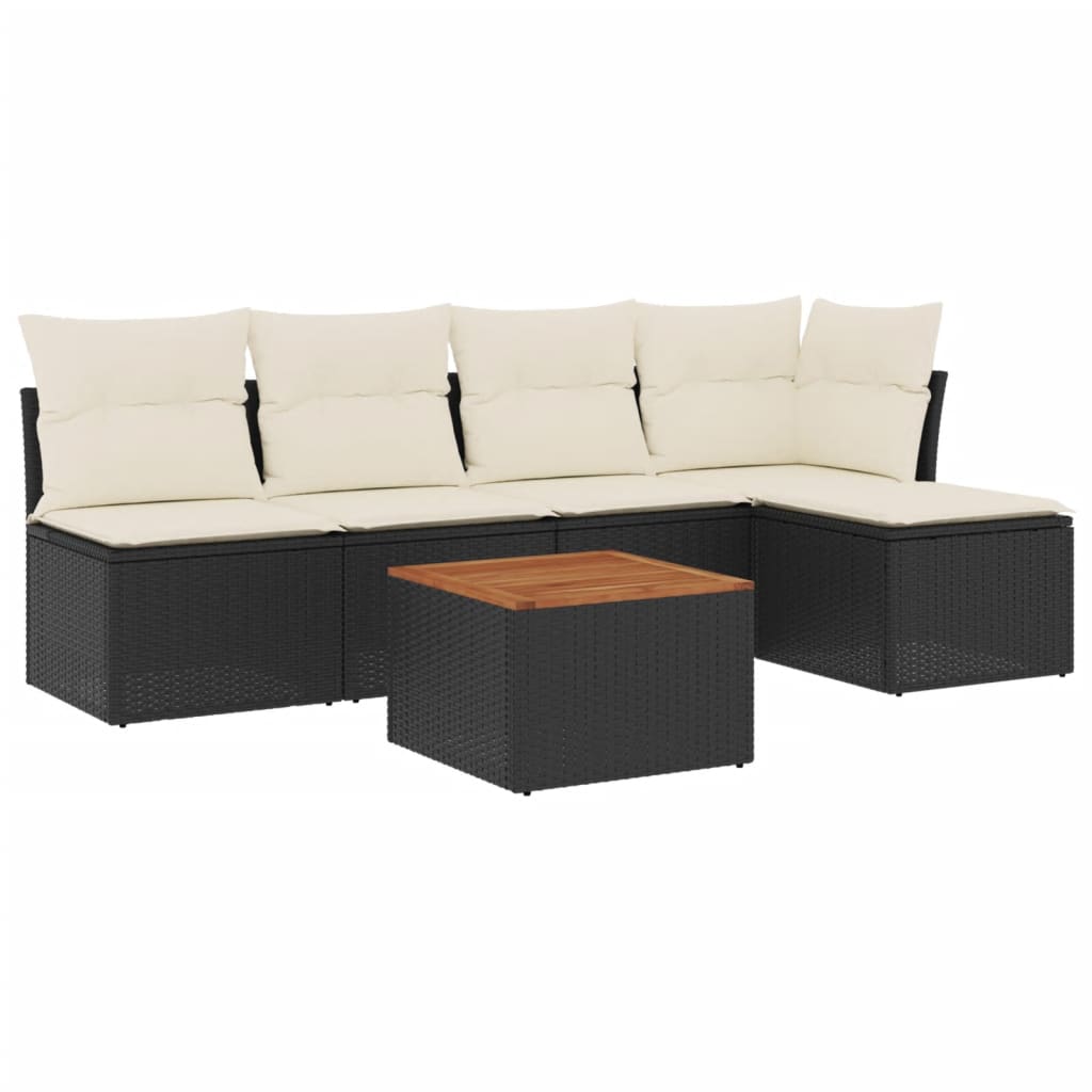 Loungegrupp med dynor 6 delar svart konstrotting