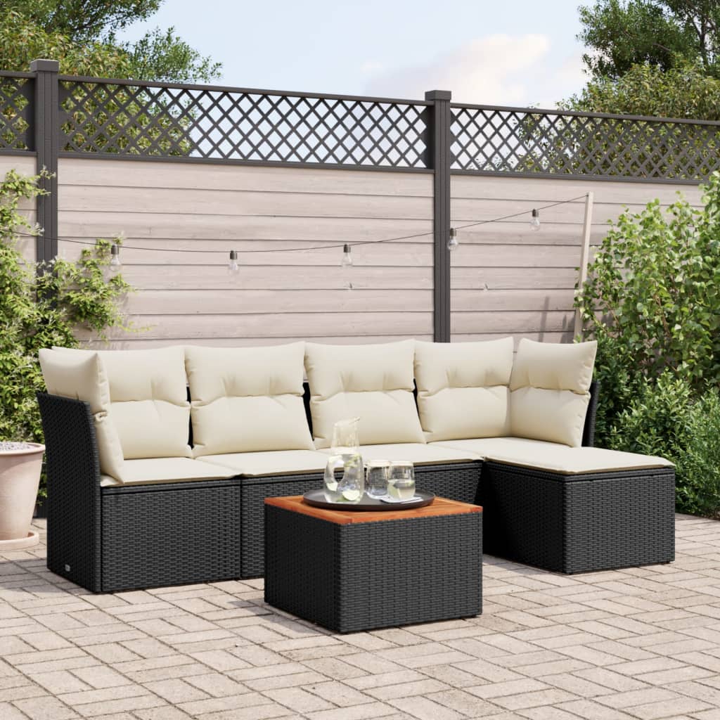 Loungegrupp med dynor 6 delar svart konstrotting