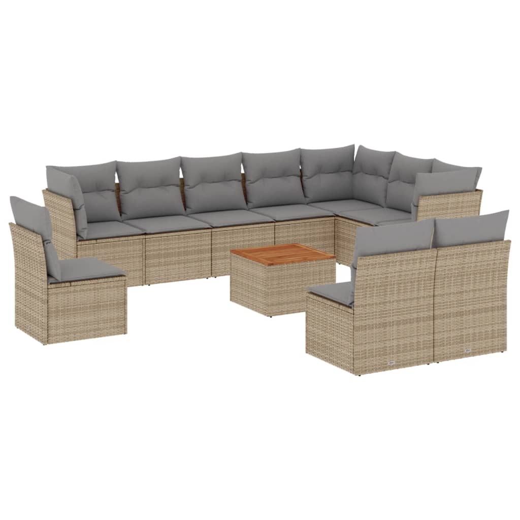 Loungegrupp för trädgården m. dynor 11 delar beige konstrotting