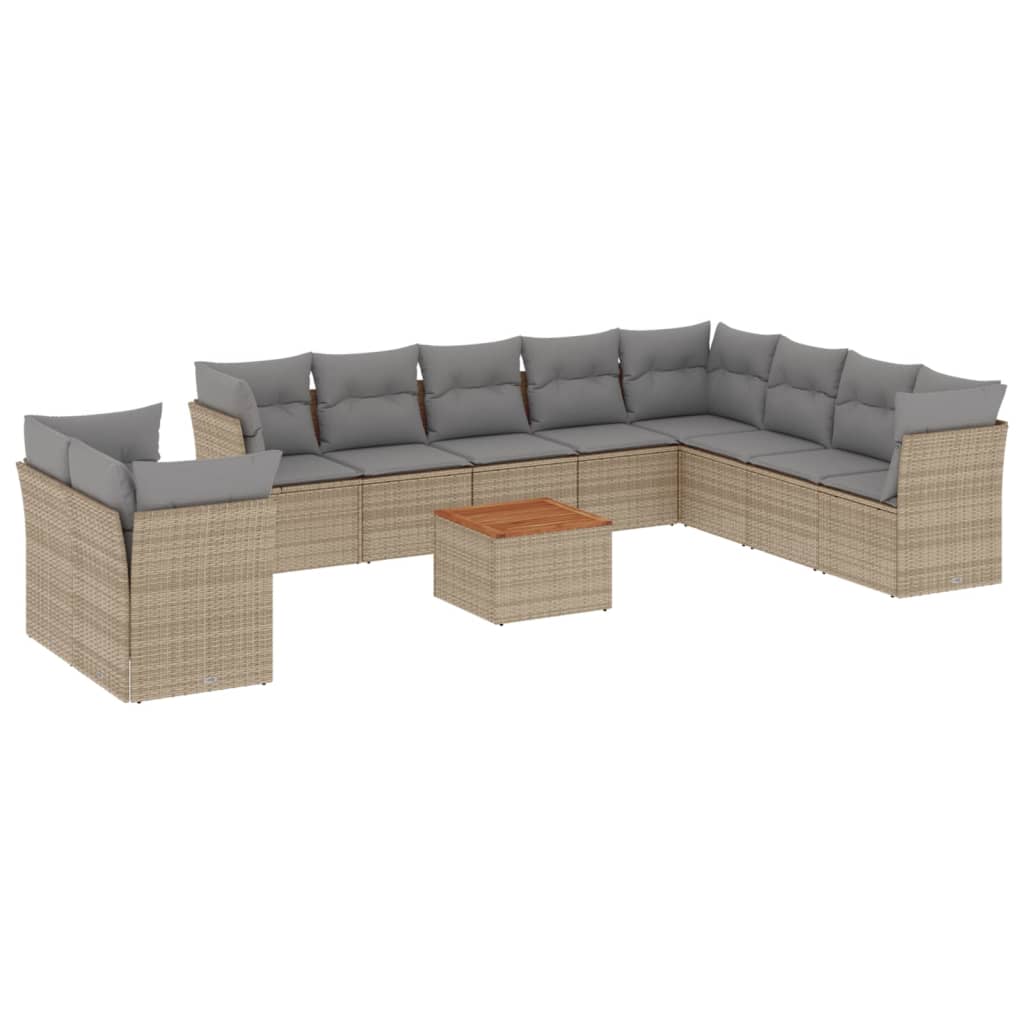 Loungegrupp för trädgården m. dynor 11 delar beige konstrotting