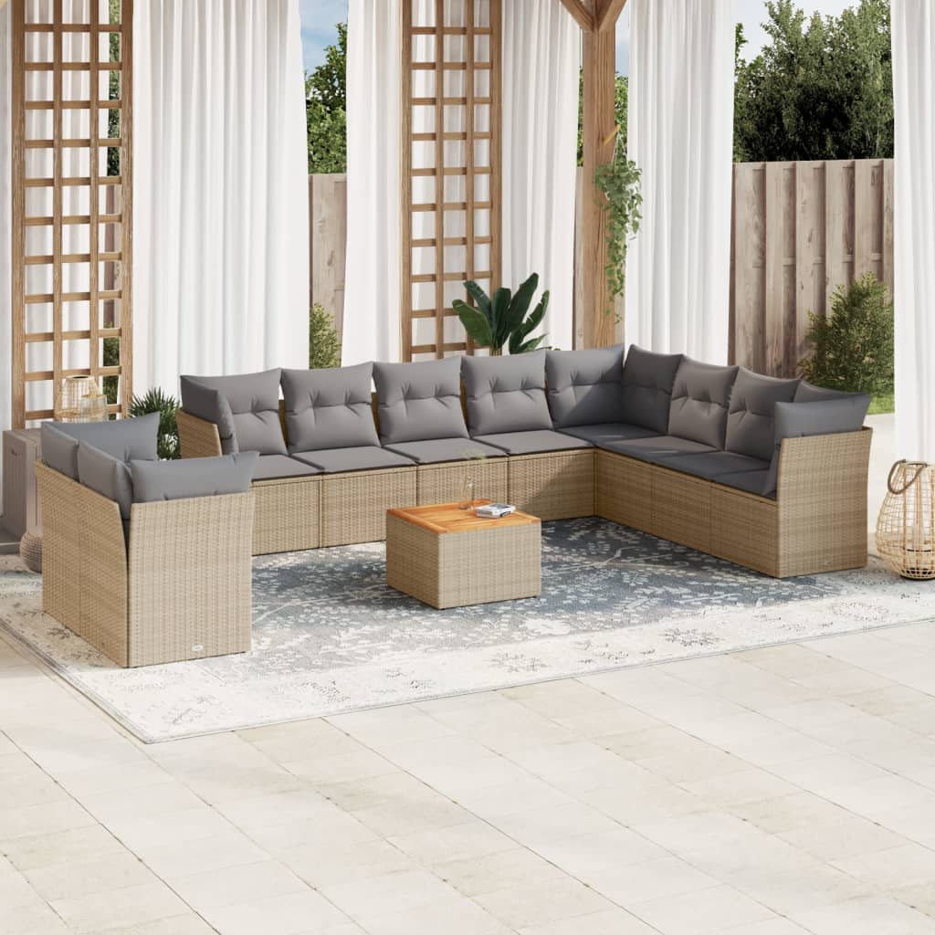 Loungegrupp för trädgården m. dynor 11 delar beige konstrotting