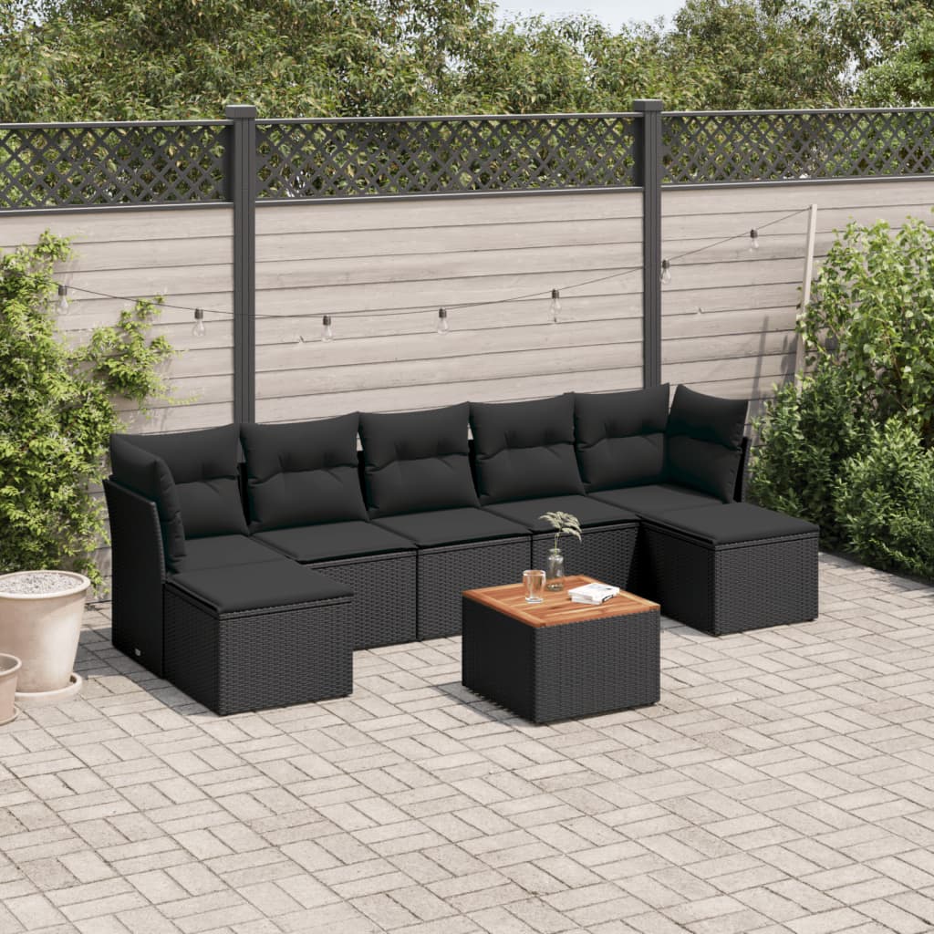 Loungegrupp för trädgården med dynor 8 delar svart konstrotting