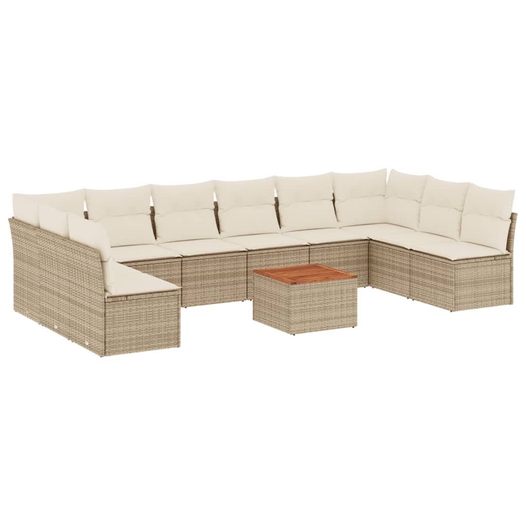 Loungegrupp för trädgården m. dynor 11 delar beige konstrotting