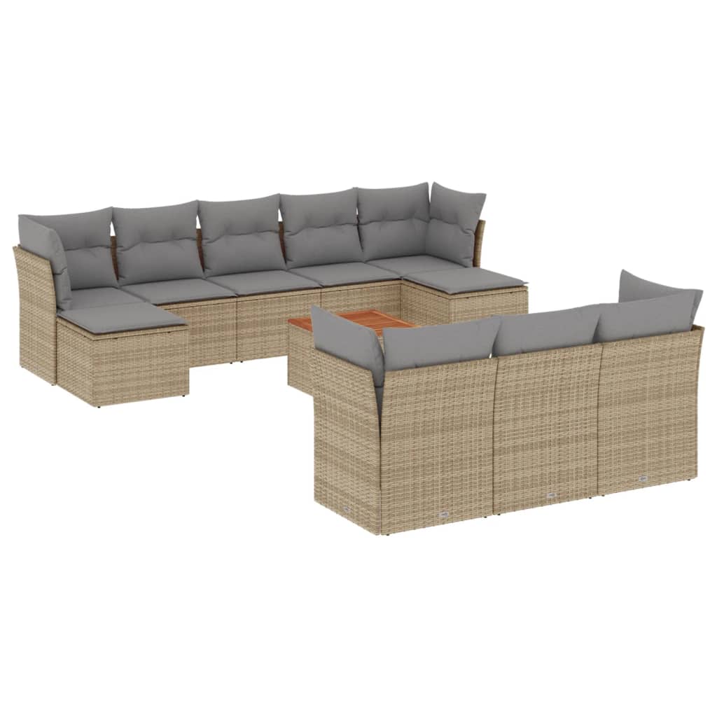 Loungegrupp för trädgården m. dynor 11 delar beige konstrotting