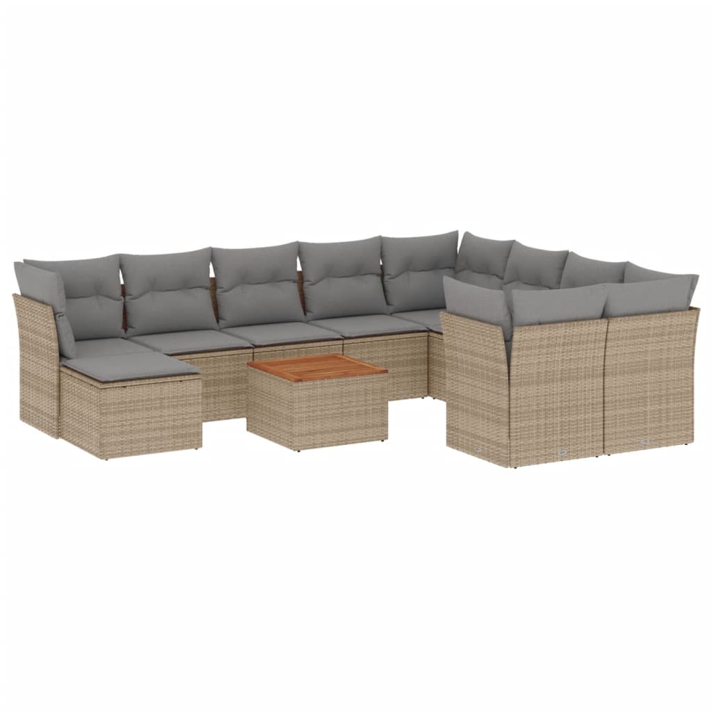 Loungegrupp för trädgården m. dynor 11 delar beige konstrotting
