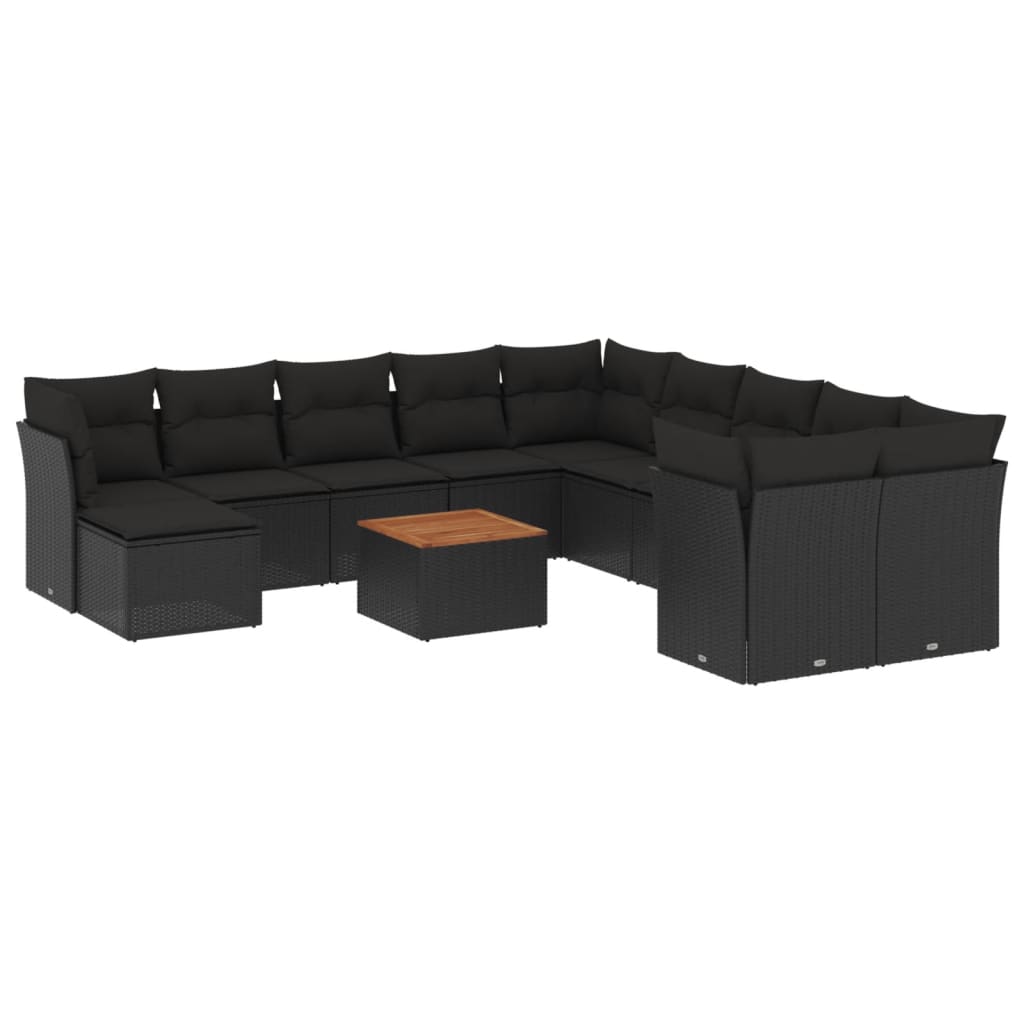 Loungegrupp med dynor 12 delar svart konstrotting