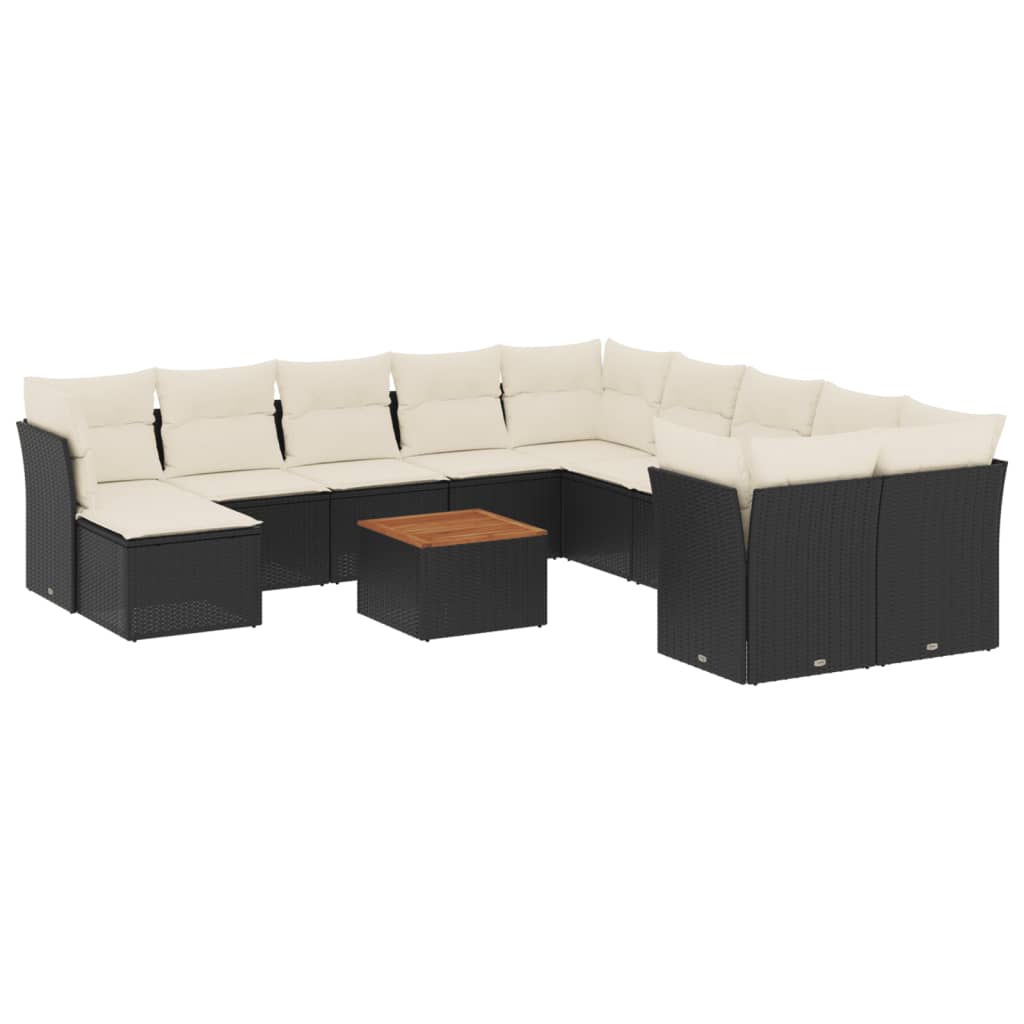 Loungegrupp med dynor 12 delar svart konstrotting
