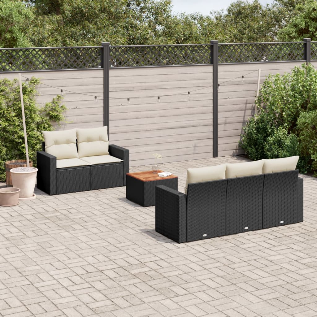 Loungegrupp med dynor 6 delar svart konstrotting