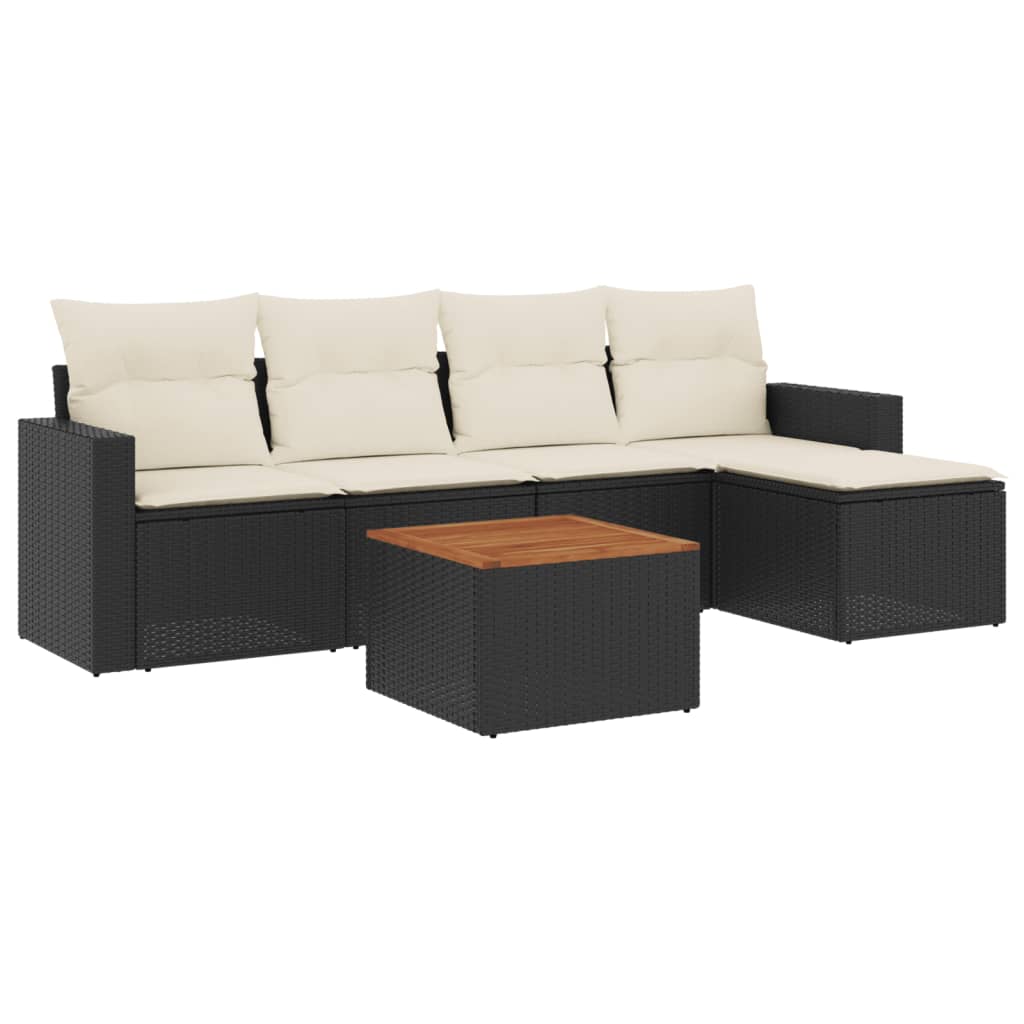 Loungegrupp med dynor 6 delar svart konstrotting