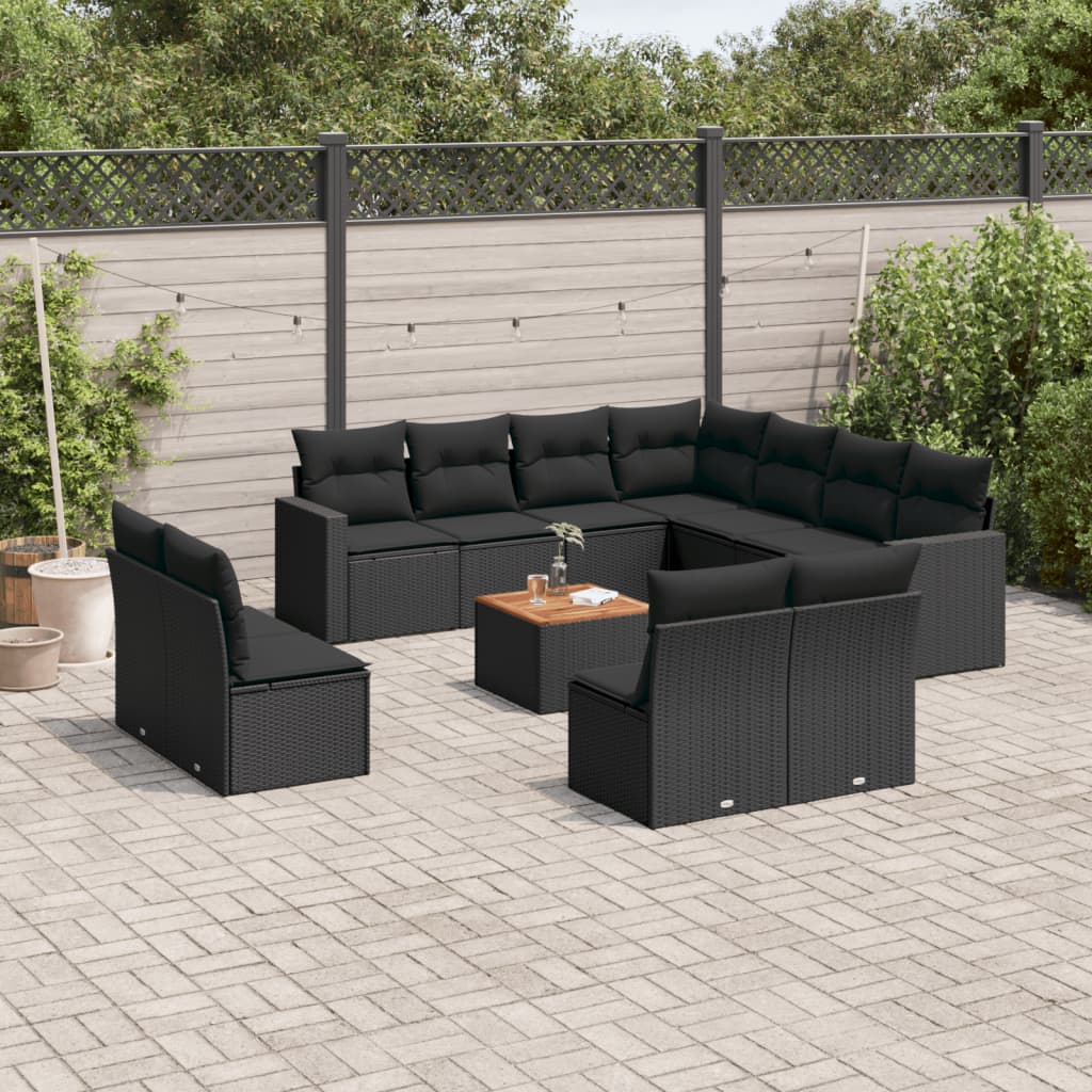 Loungegrupp med dynor 12 delar svart konstrotting