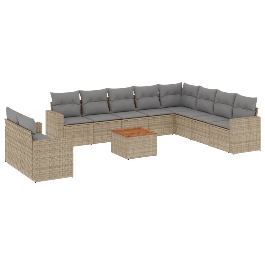 Loungegrupp för trädgården m. dynor 11 delar beige konstrotting