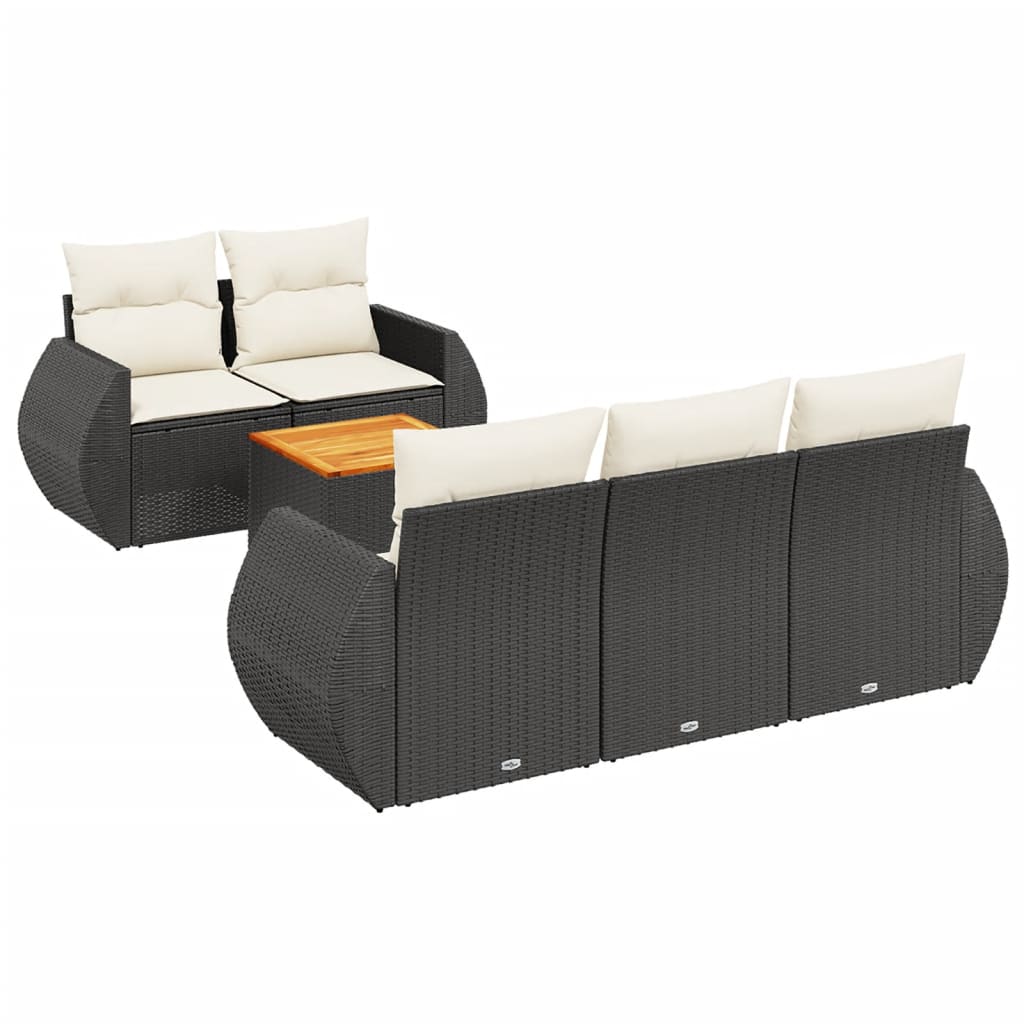 Loungegrupp med dynor 6 delar svart konstrotting