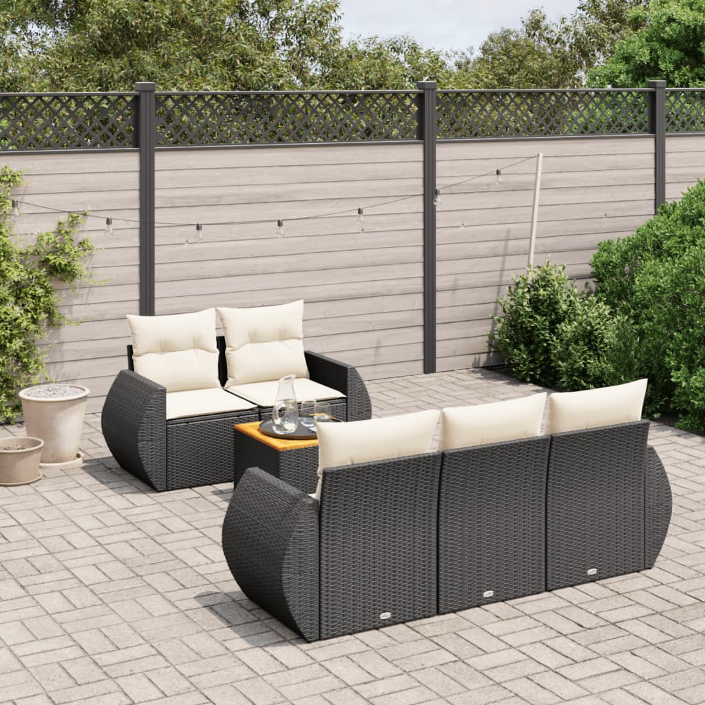 Loungegrupp med dynor 6 delar svart konstrotting